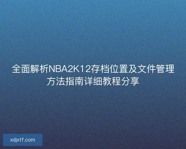 全面解析NBA2K12存档位置及文件管理方法指南详细教程分享
